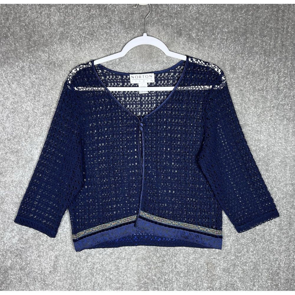 Norton Studio Open Knit Cardigan Womens‎ Size Medium Blue Long Sleeve
